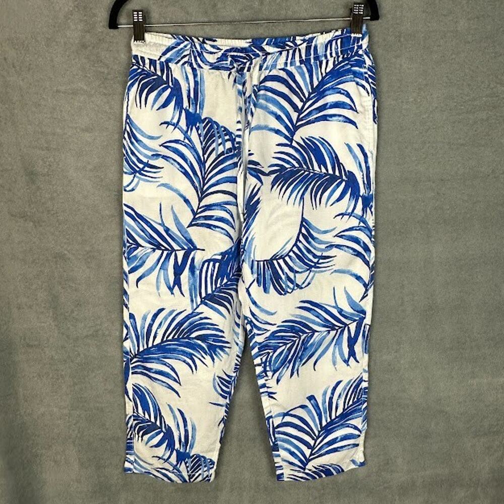 Tommy Bahama Pants Women Extra Small Blue Palm Leave Linen Tropical Beach Resort